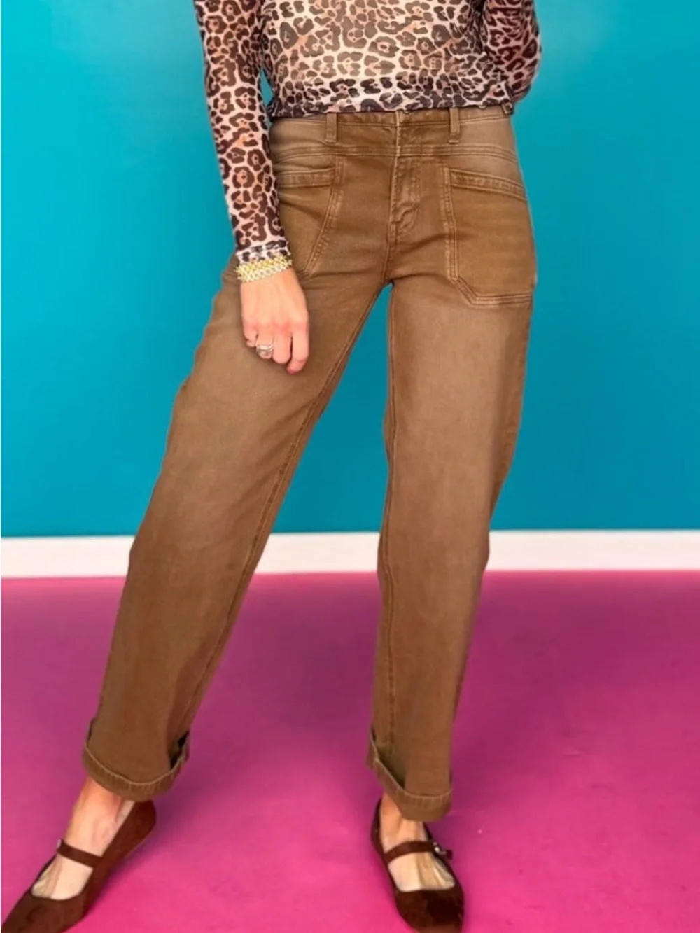 Vervet Coffee High-Rise Tabbed Waist Wide Leg Jeans From SSYS
